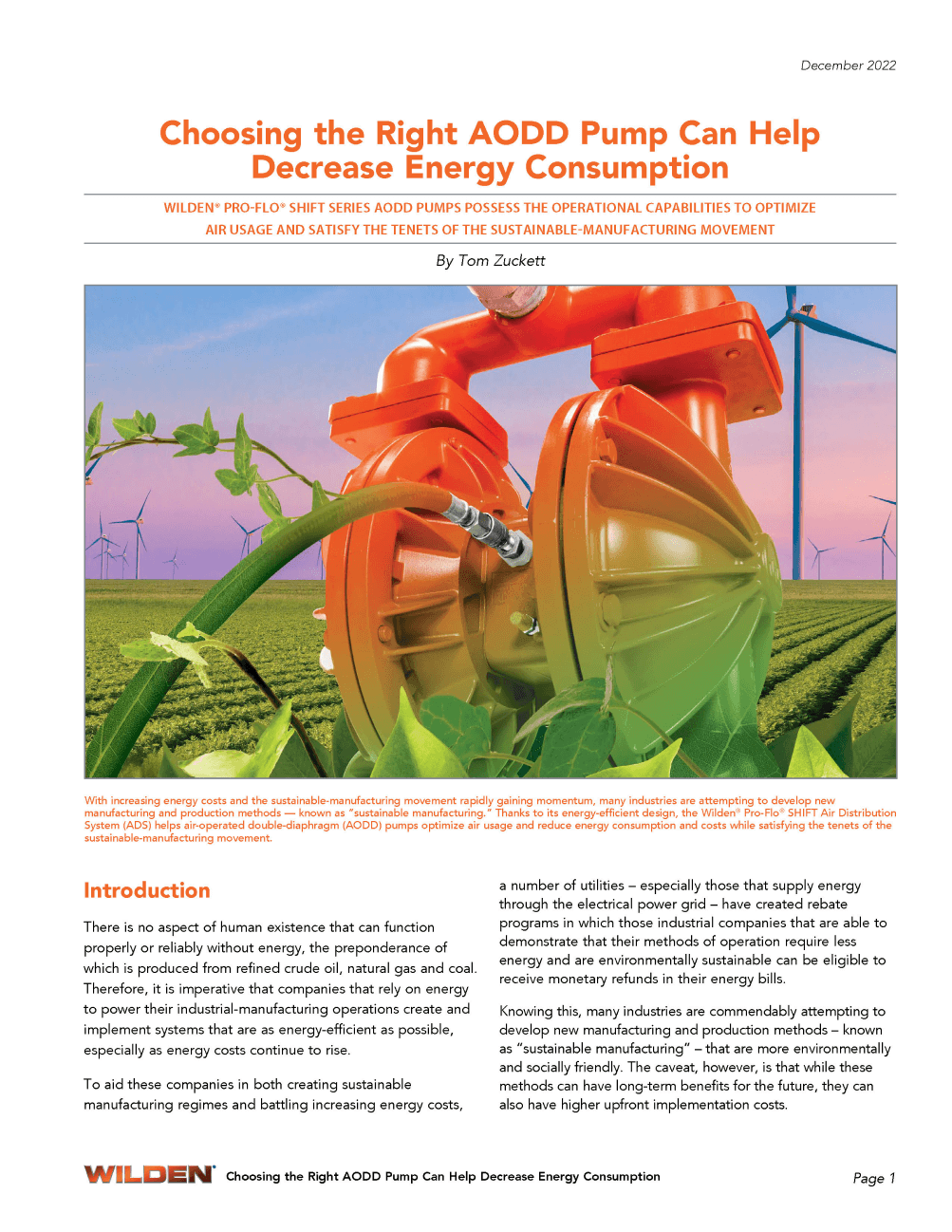 White Paper - Choosing the right Wilden AODD Pump can Help Decrease Energy Consumption - Download Link